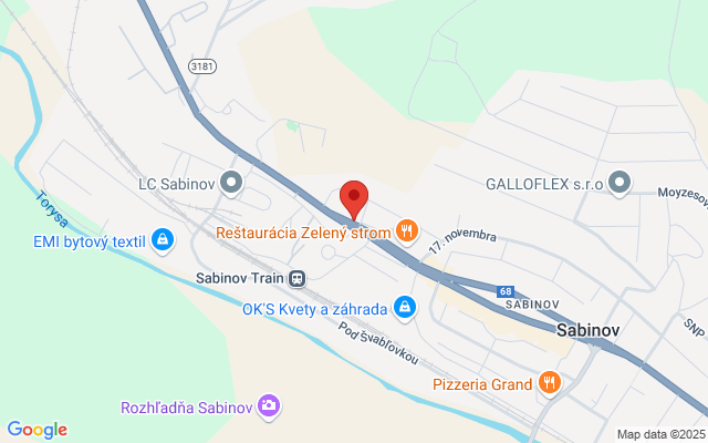 Google map: Hollého 279/3 083 01 Sabinov